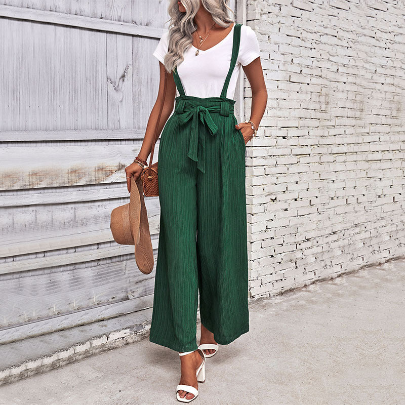 Wide-Leg Overalls with Adjustable Suspenders and Tie-Waist