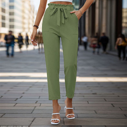 Straight-Leg Cropped Pants with Paperbag Tie-Waist