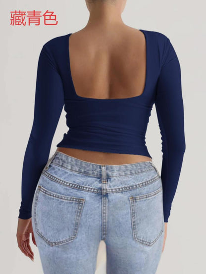 Bodycon Long Sleeve Knit Top with Square Back