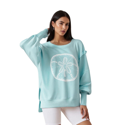 Loose Fit Graphic Pullover Sweatshirt with Balloon Sleeves
