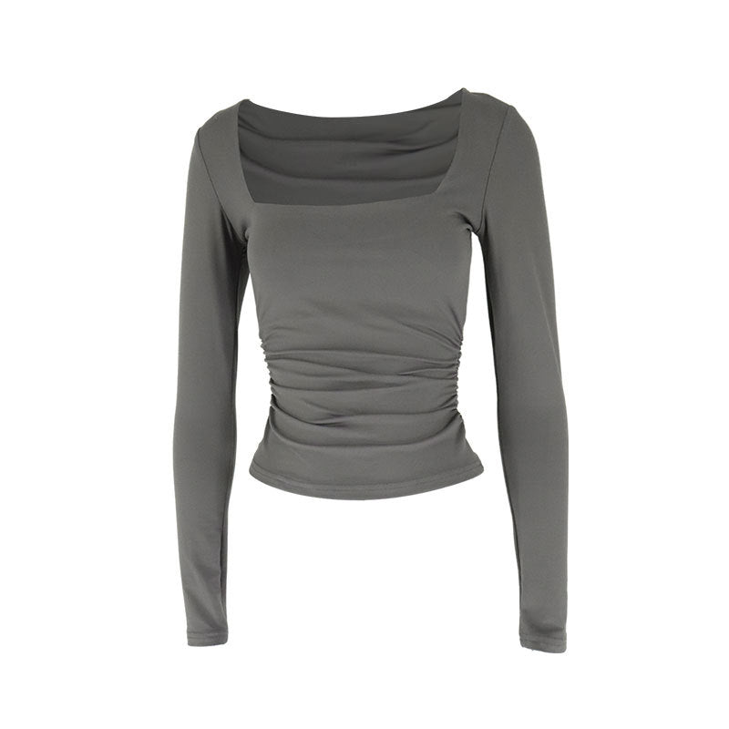 Slim Fit Square Neck Long Sleeve Cropped Top