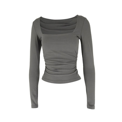 Slim Fit Square Neck Long Sleeve Cropped Top