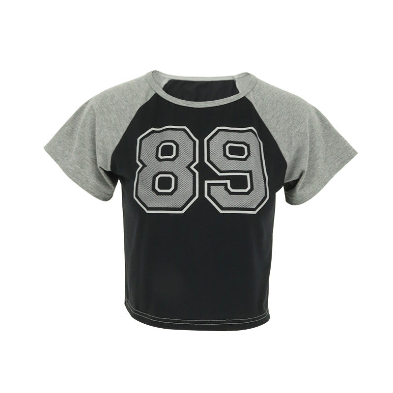 Color-Blocked Raglan T-Shirt with Retro Number Print