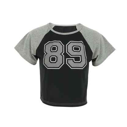 Color-Blocked Raglan T-Shirt with Retro Number Print