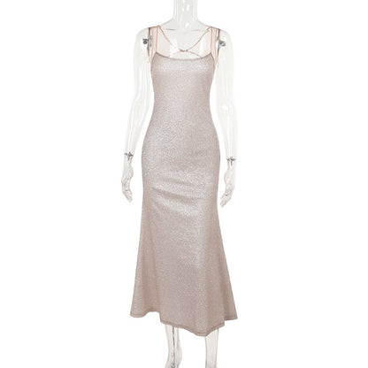 Sequined Sheath Maxi Dress with Scoop Neck and Thin Straps