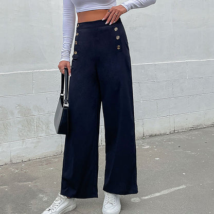 Straight-Leg Trousers with High-Waist Button Front
