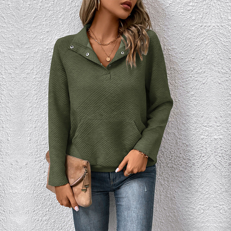 Quilted Pullover with Snap-Button Stand Collar