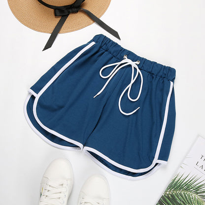 Loose High-Waist Shorts with Dolphin Hem and Contrast Piping