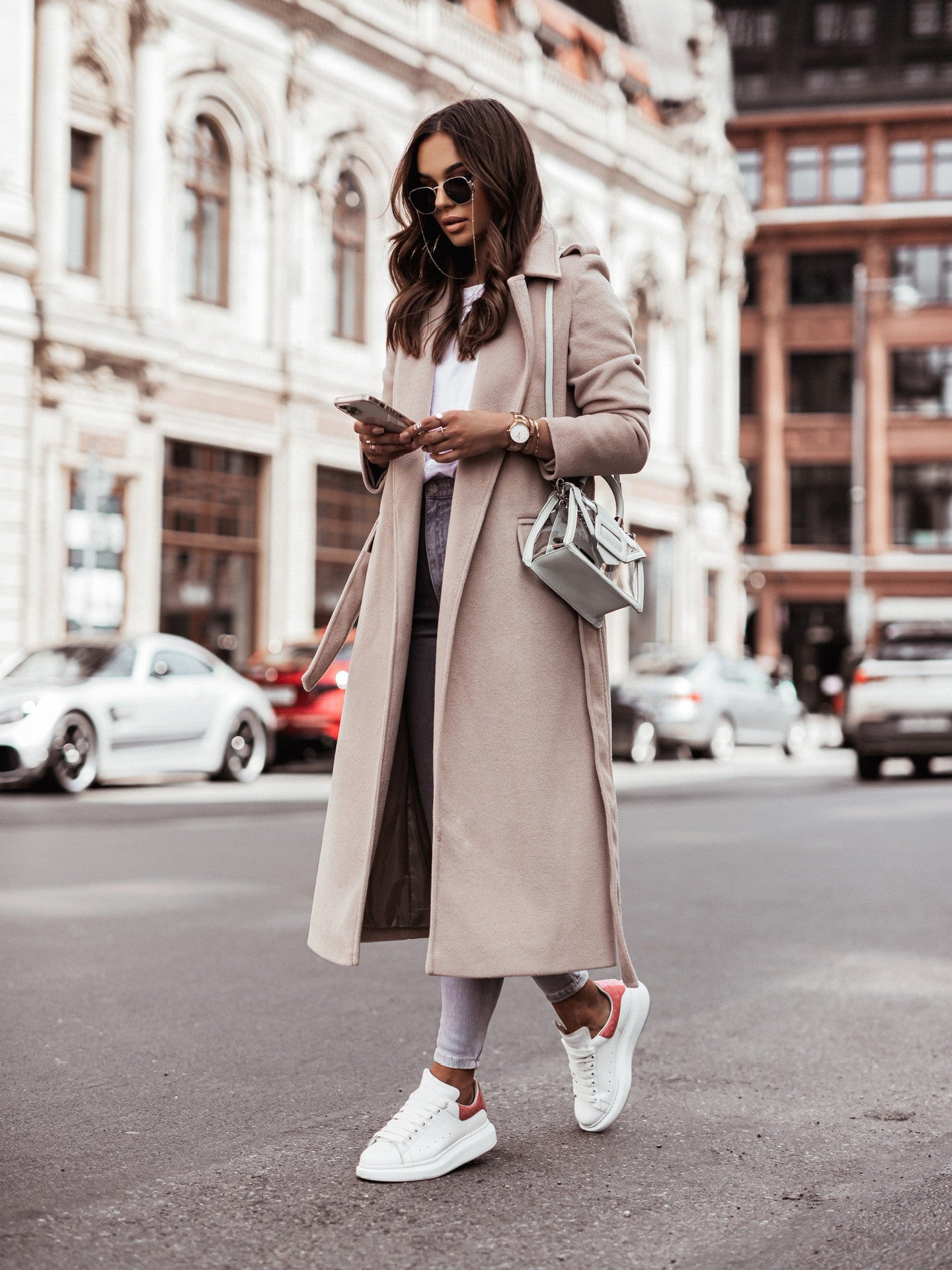Solid Longline Coat with Lapel Collar and Tie-Waist