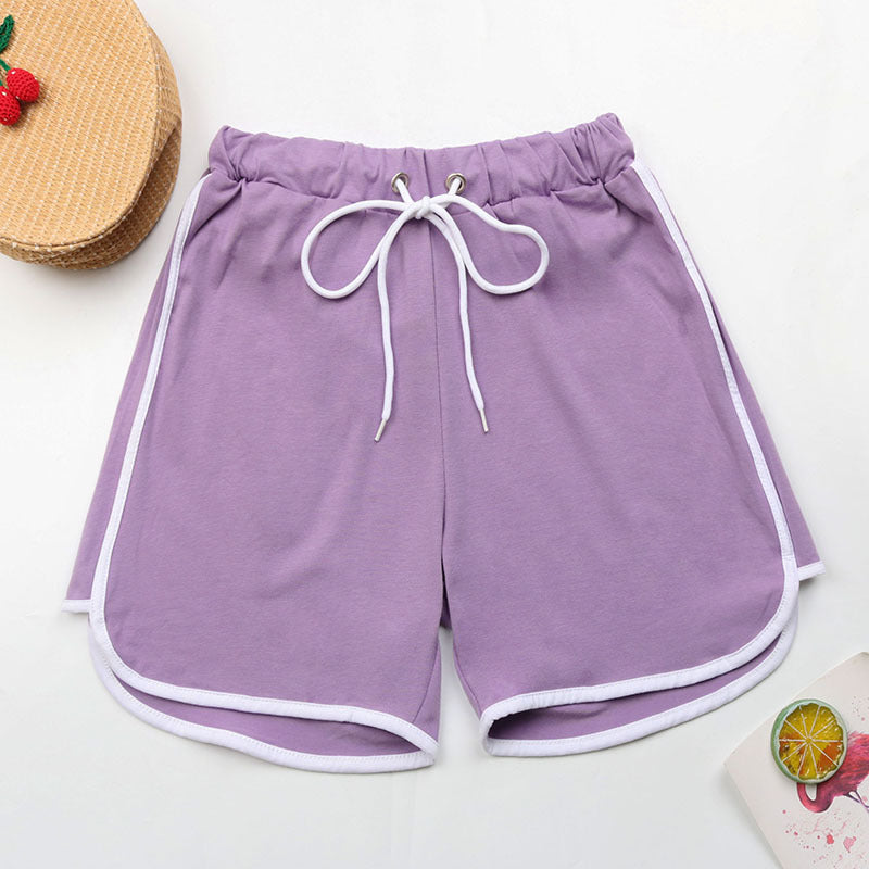 Loose High-Waist Shorts with Dolphin Hem and Contrast Piping