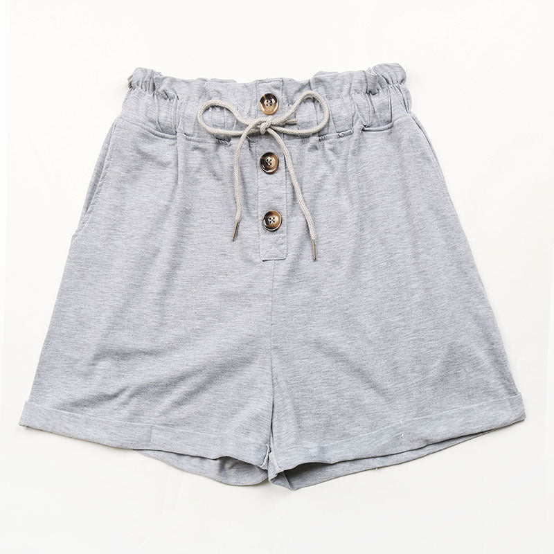 Paperbag Waist Shorts with Drawstring and Buttons