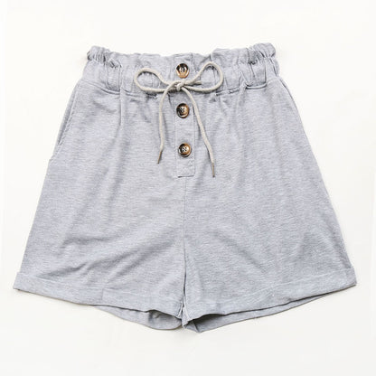 Paperbag Waist Shorts with Drawstring and Buttons