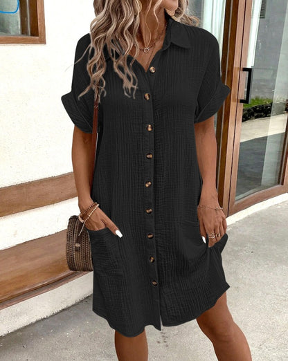Straight Button-Front Dress with Short Sleeves