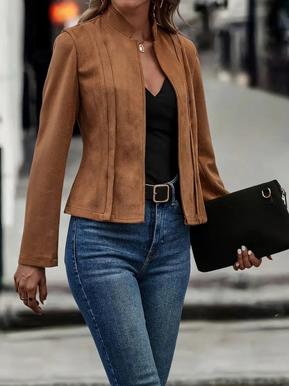 Fitted Jacket with Stand Collar and Pintuck Detail