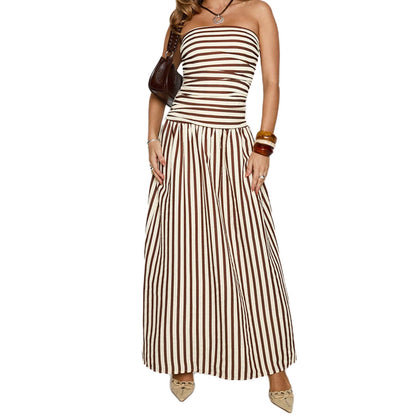 Strapless Ruched Maxi Dress with Dropped Waist