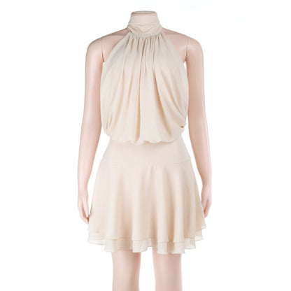 Halter Neck Chiffon Mini Dress with Drop Waist and Ruffled Hem