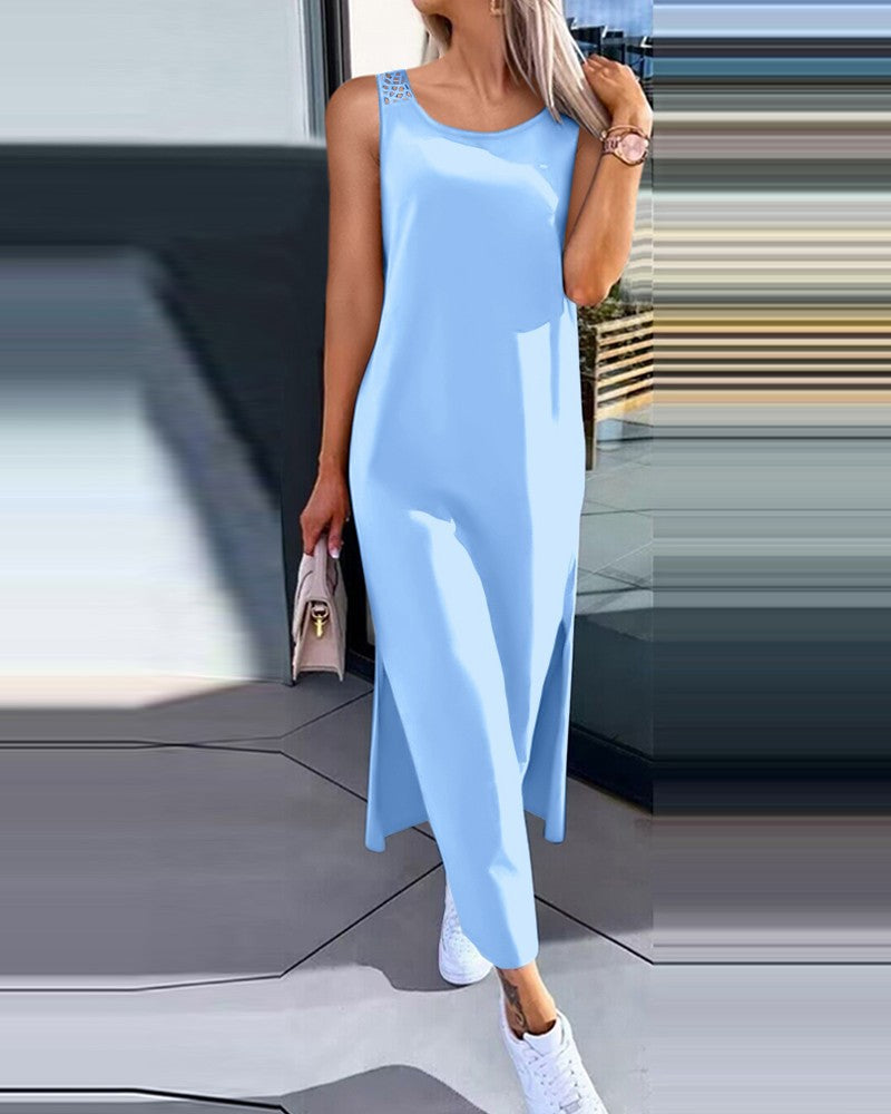 Sleeveless Maxi Dress with Hollow-Out Back and Side Slits