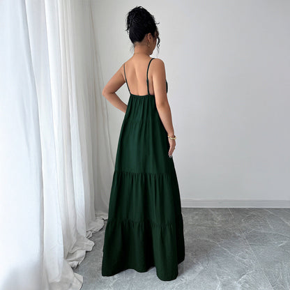 Spaghetti Strap Maxi Dress with Tie-Front V-Neck and Tiered Skirt