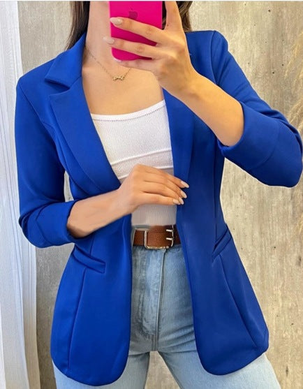 Open Front Slim Fit Blazer with Notched Lapel
