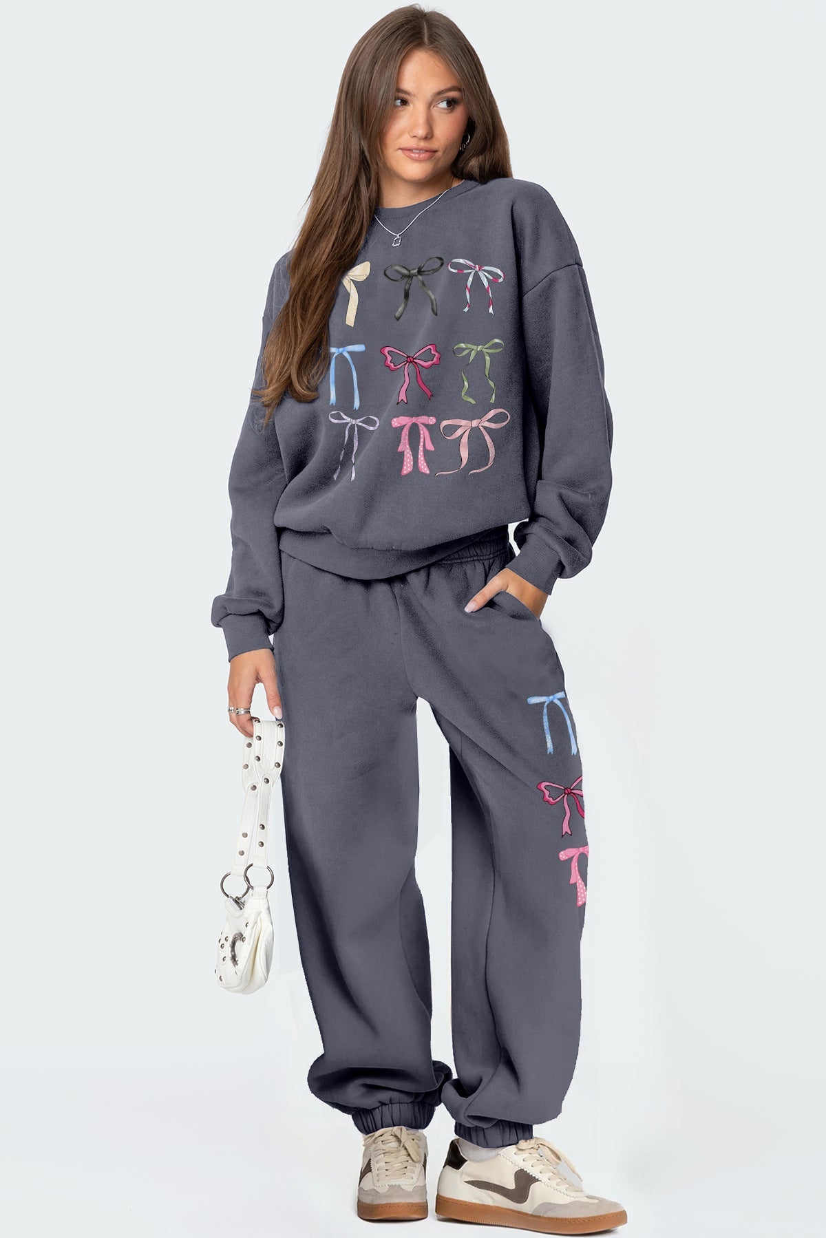 Oversized Sweatshirt and Wide-Leg Pants Set with Bow Print