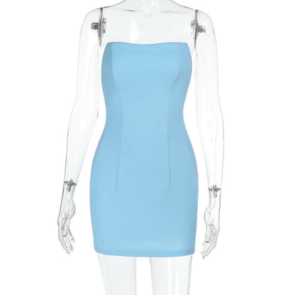 High Waist Backless Tube Dress Slim Fit Mini Skirt Solid Color
