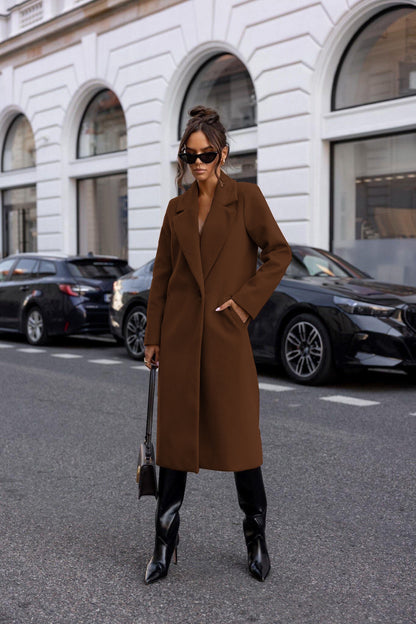 Straight Fit Long Coat with Notched Lapel