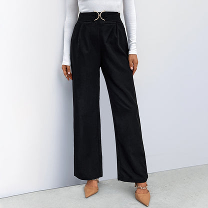 High-Waist Wide-Leg Pants with Buckle Detail