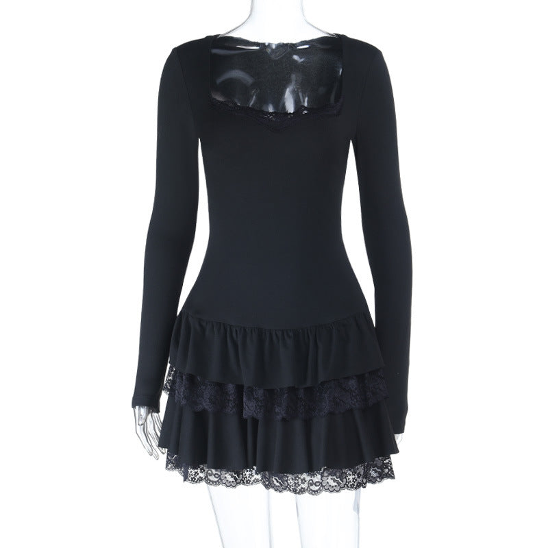 Bodycon Mini Dress with Square Neck and Tiered Ruffle Hem