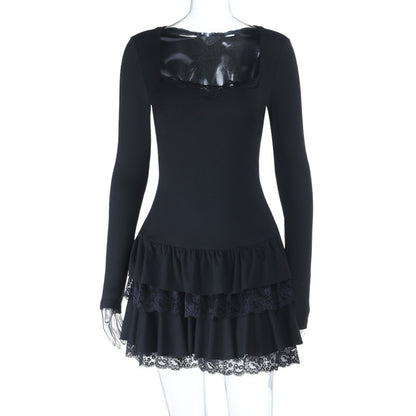 Bodycon Mini Dress with Square Neck and Tiered Ruffle Hem