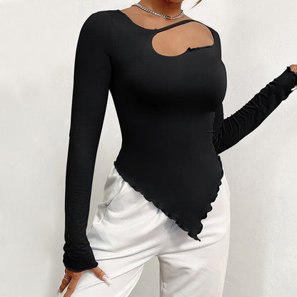 Slim Fit Long Sleeve Top with Cut-out Detail and Pointed Hem