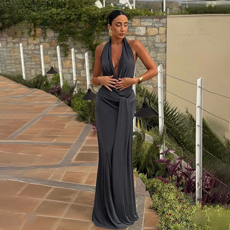 Backless Slim Fit Ribbon Strap Dress Elegant