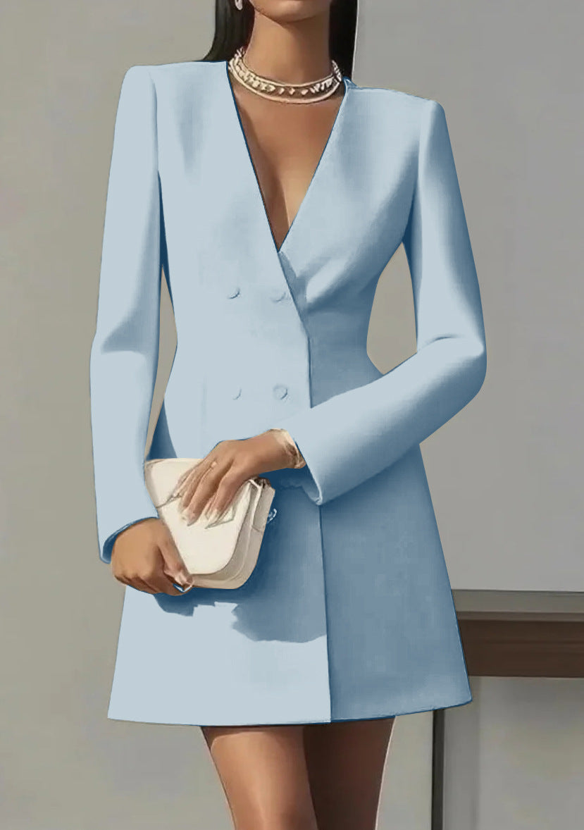 Blazer Mini Dress with Double-Breasted V-Neck
