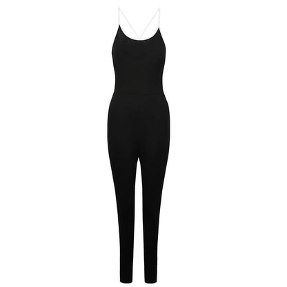 Bodycon Fitness Jumpsuit with Contrast Spaghetti Straps