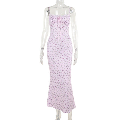 Floral Bodycon Maxi Dress with Lace Trim and Tie Front