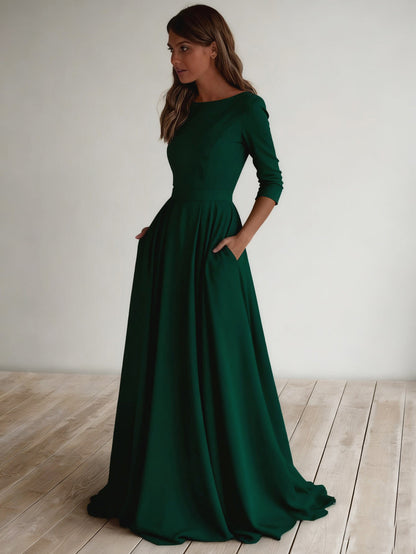 A-Line Maxi Dress with Nine-Quarter Sleeves and Pockets