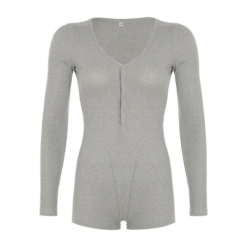 Bodycon Long Sleeve Romper with Button-Front Detail