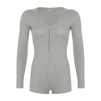Bodycon Long Sleeve Romper with Button-Front Detail