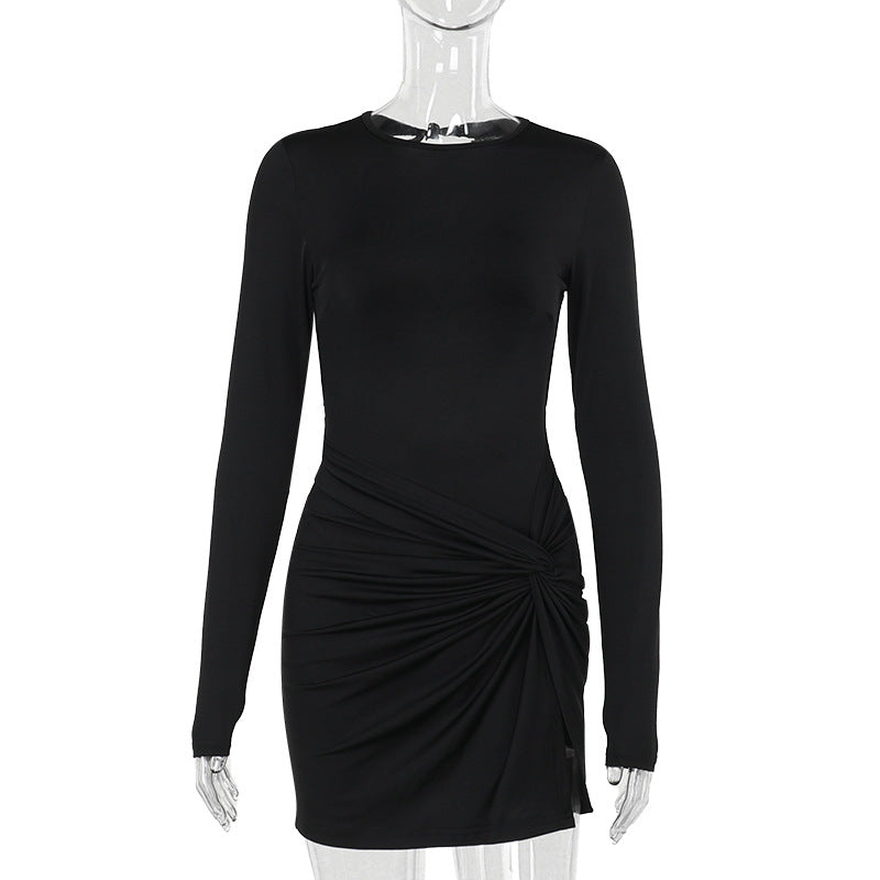 Backless Long Sleeve Bodycon Mini Dress with Side Slit