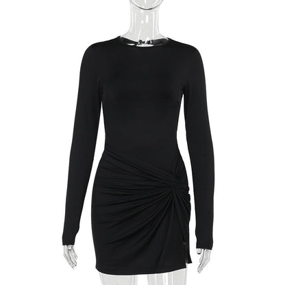 Backless Long Sleeve Bodycon Mini Dress with Side Slit