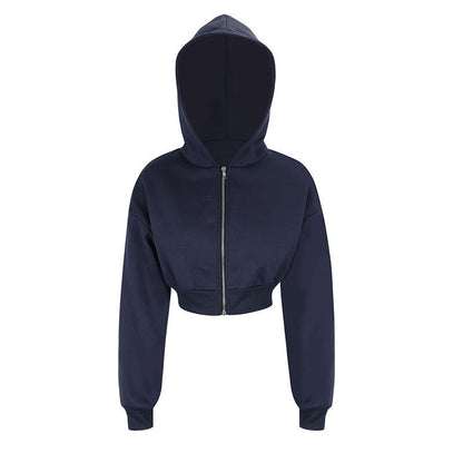 Slim Cropped Hooded Jacket with Zipper Front
