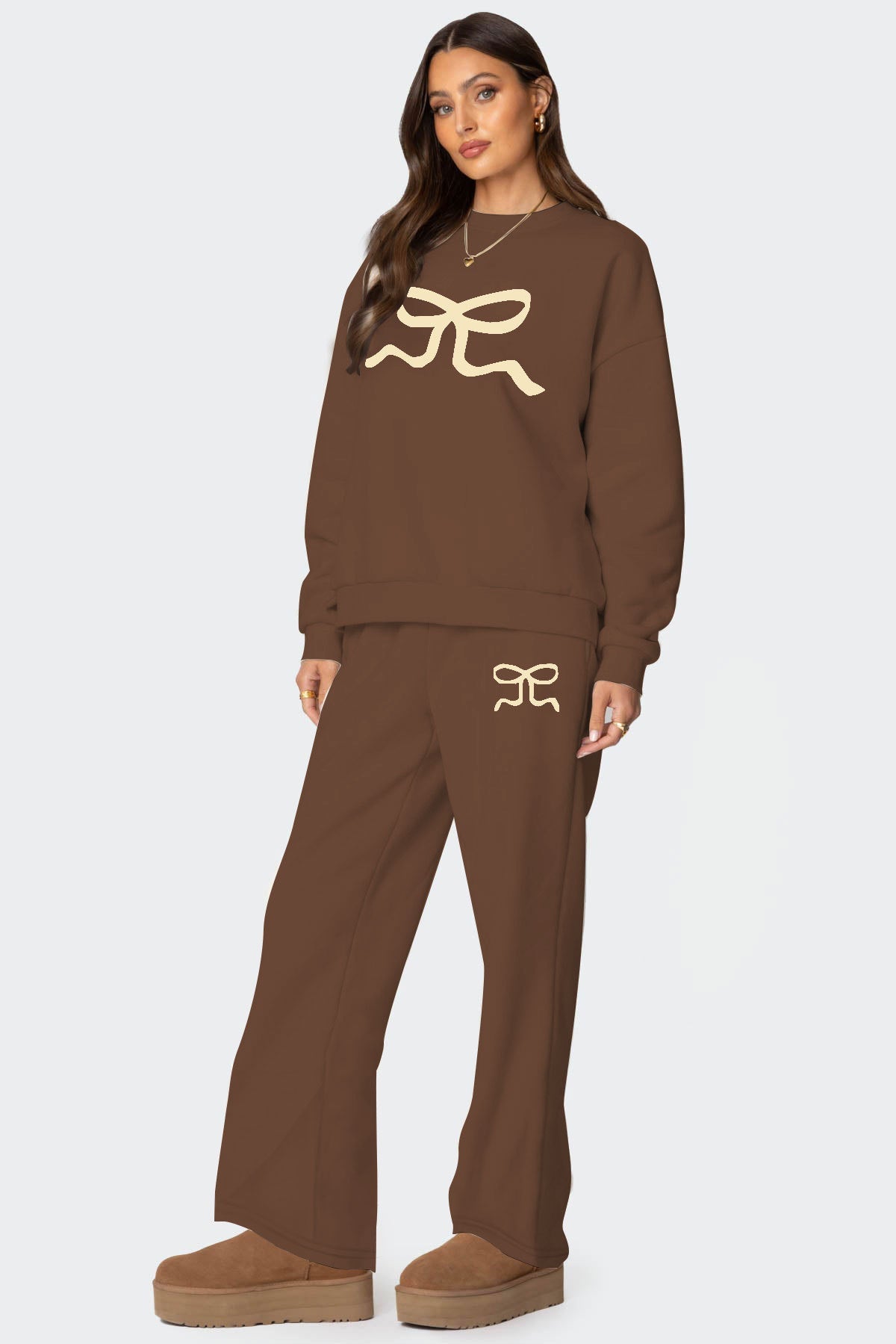 Oversized Sweatshirt and Wide-Leg Pants Set with Bow Print