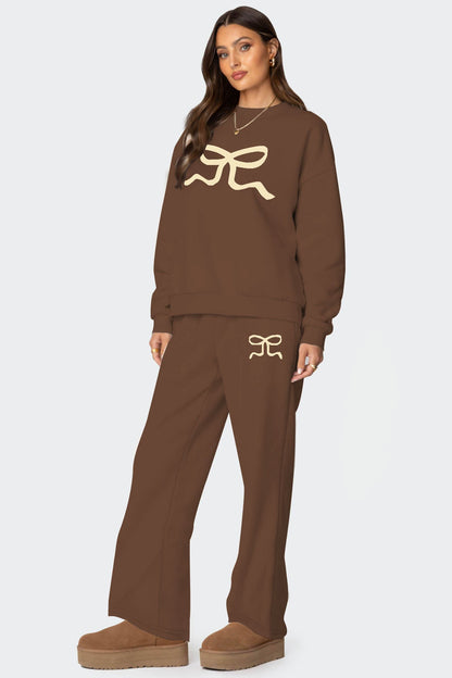 Oversized Sweatshirt and Wide-Leg Pants Set with Bow Print
