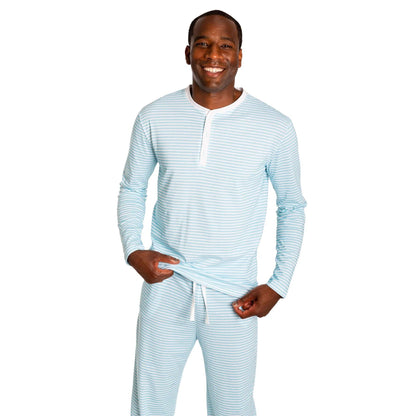 Striped Slim Fit Two-Piece Set with Henley Neck and Drawstring