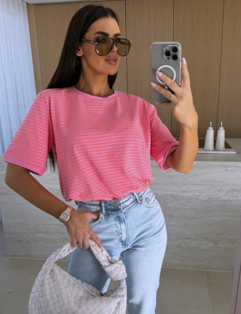Loose Striped T-Shirt with Round Neck