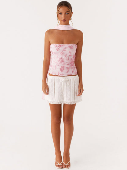 Backless Floral Sequin Tube Top with Matching Neck Scarf