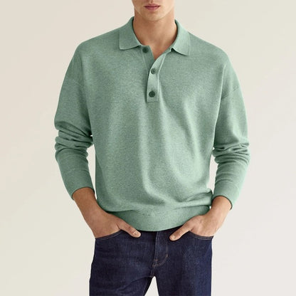 Long-Sleeve Knit Polo Shirt with Button Placket