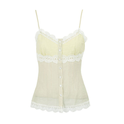 Slim Fit Lace-Trimmed Camisole with Button Front