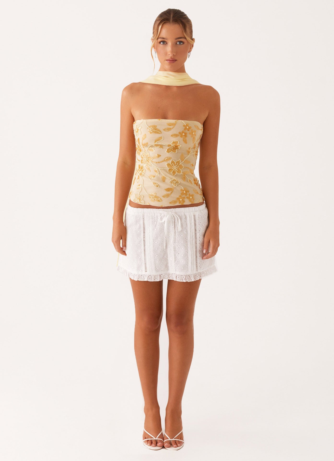 Backless Floral Sequin Tube Top with Matching Neck Scarf