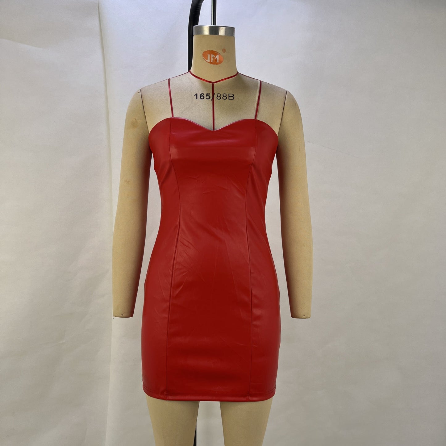Bodycon PU Leather Mini Dress with Strapless Sweetheart Neckline