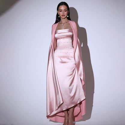 Strapless Sheath Maxi Dress with Matching Cape Detail